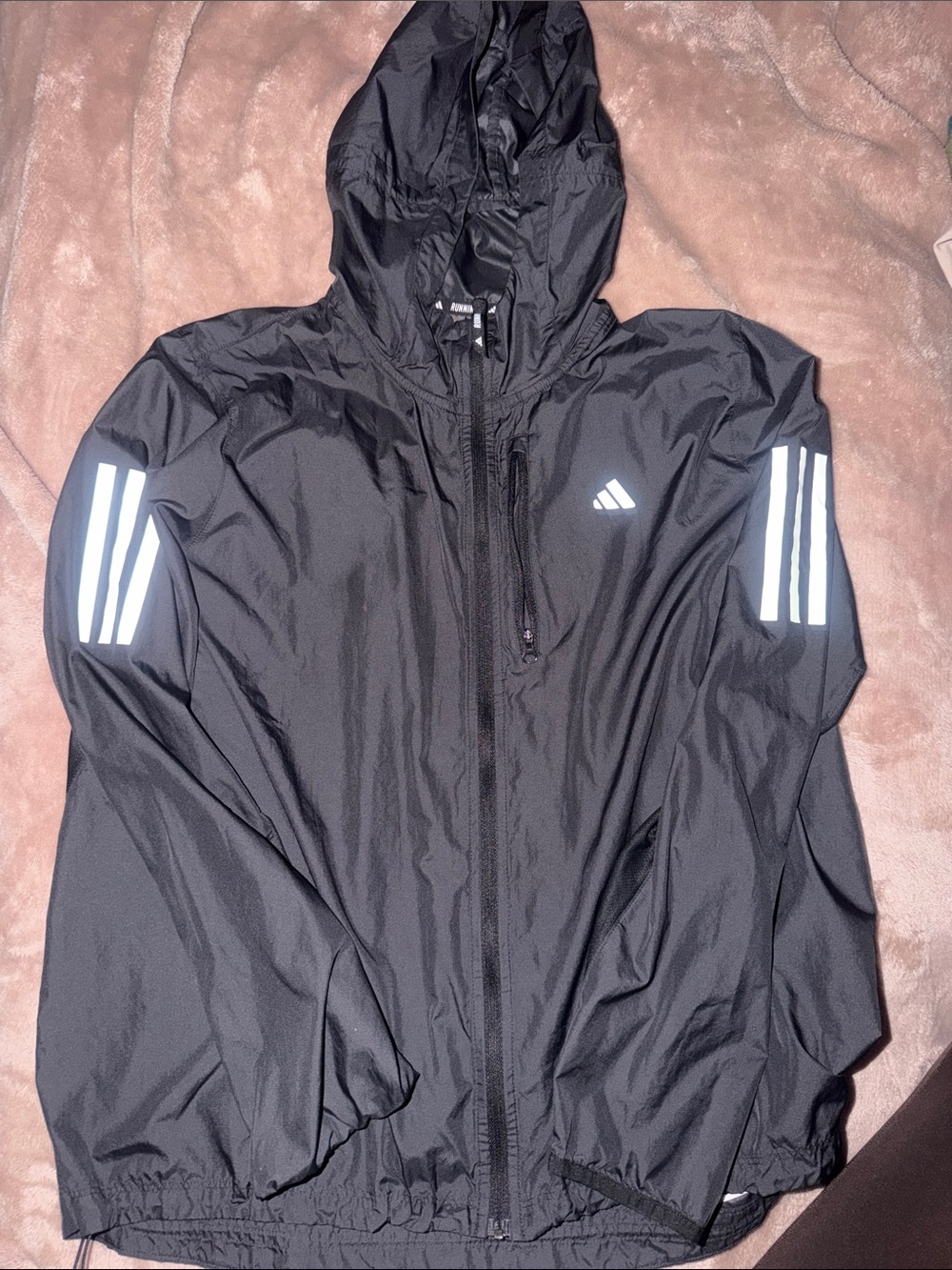 adidas Black Hooded Windbreaker with Reflective Stripes